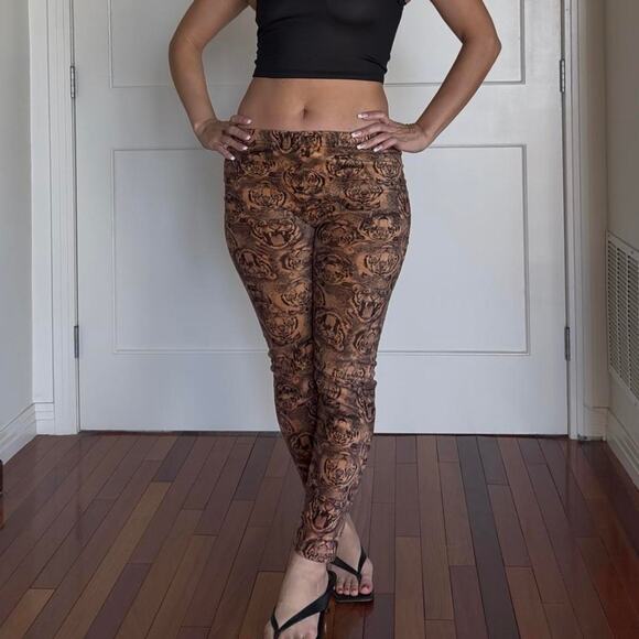 Brown tiger face print soft leggings - Picture 1 of 8